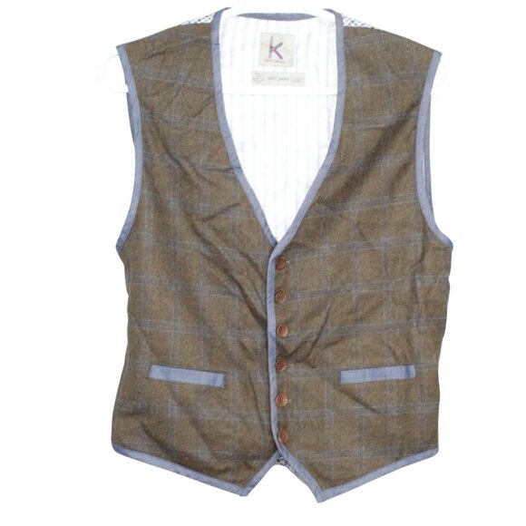 Scott James Tweed Checkered Waistcoat Vest Brown Size Large - Picture 1 of 11